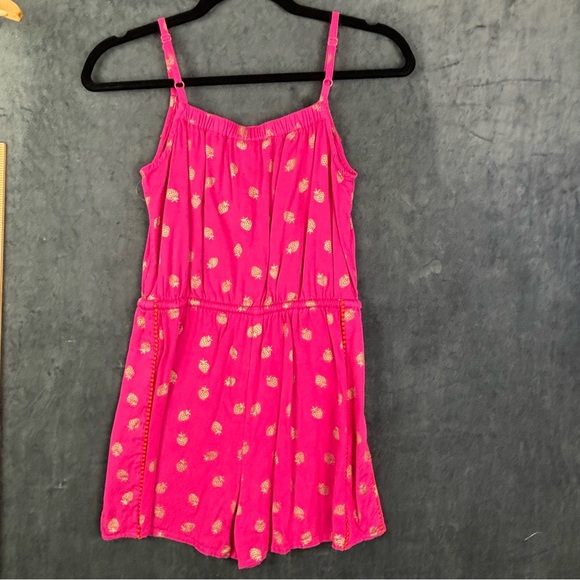 Boden Girls 11Y-12Y Pink/Gold Pineapple cinched waist Romper w/braided tassels - Picture 6 of 10